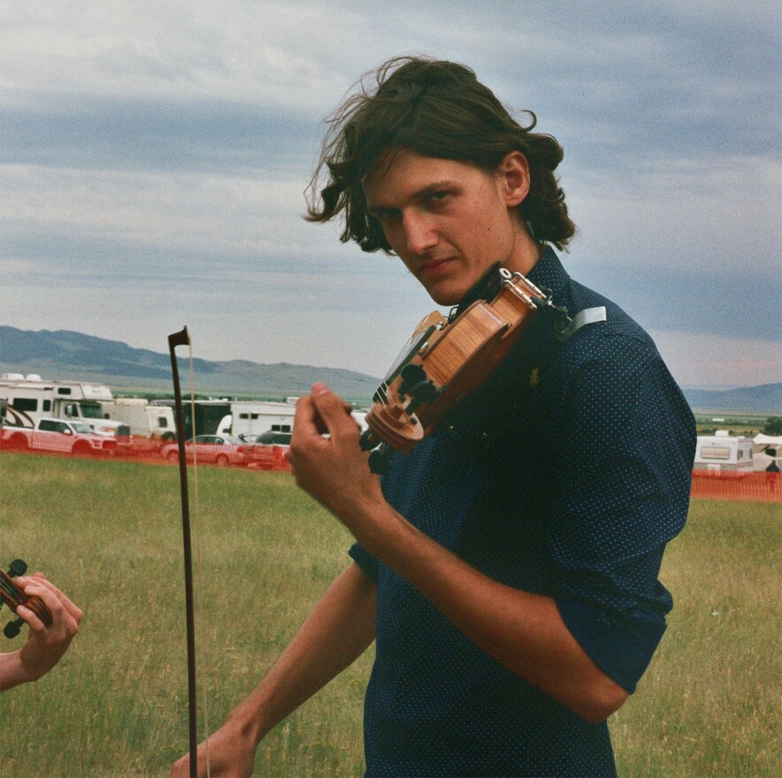 Julian Pinelli of Front Country at a backstage jam session at Red Ants Pants in 2018.